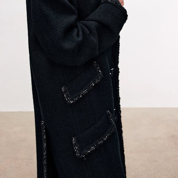 CHICJOC LEBOY Black Wide Shoulder BF Coat Luxury 100% Wool size 36 - Picture 13 of 13